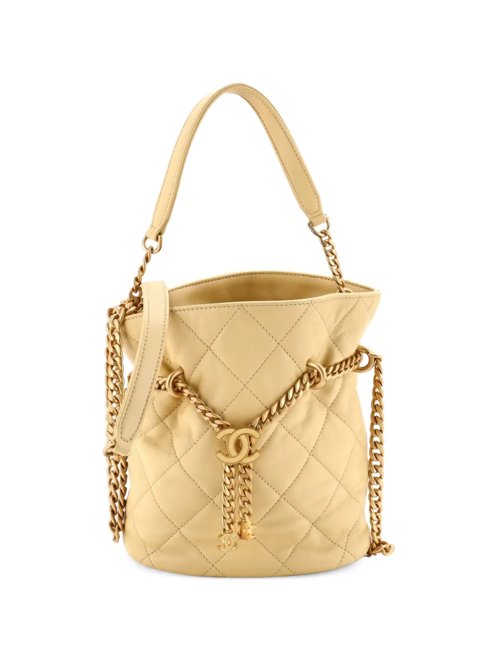 CHANEL Pre-Owned Pending CC Drawstring Quilted Lambskin Small bucket bag - Giallo