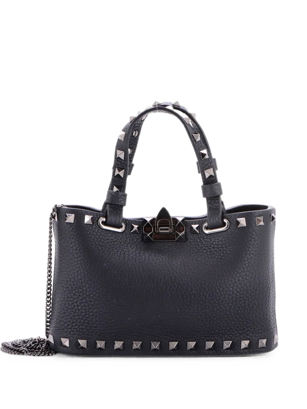 Valentino Garavani Pre-Owned Rockstud Flip Lock Chain Leather Mini tote bag - Nero
