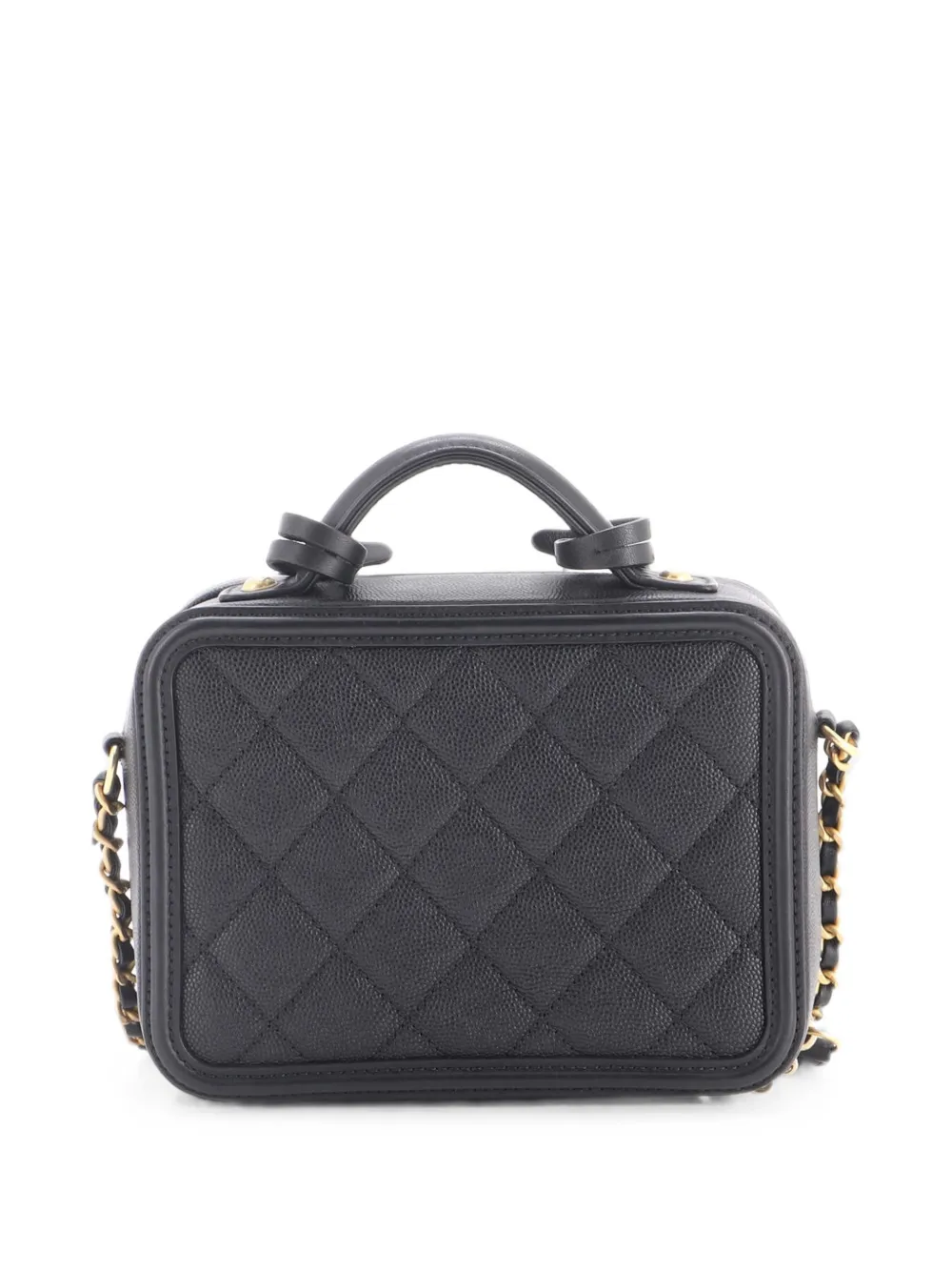 Pre-owned Chanel Filigree Vanity Case Quilted Caviar Small Satchel In Black