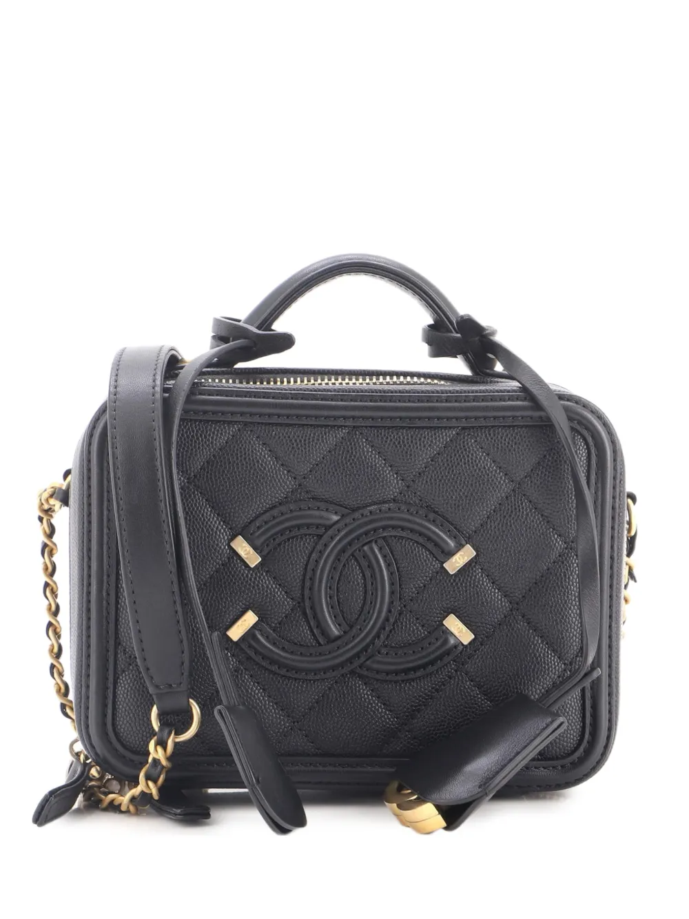 CHANEL Pre-Owned Filigree Vanity Case Quilted Caviar Small satchel - Nero
