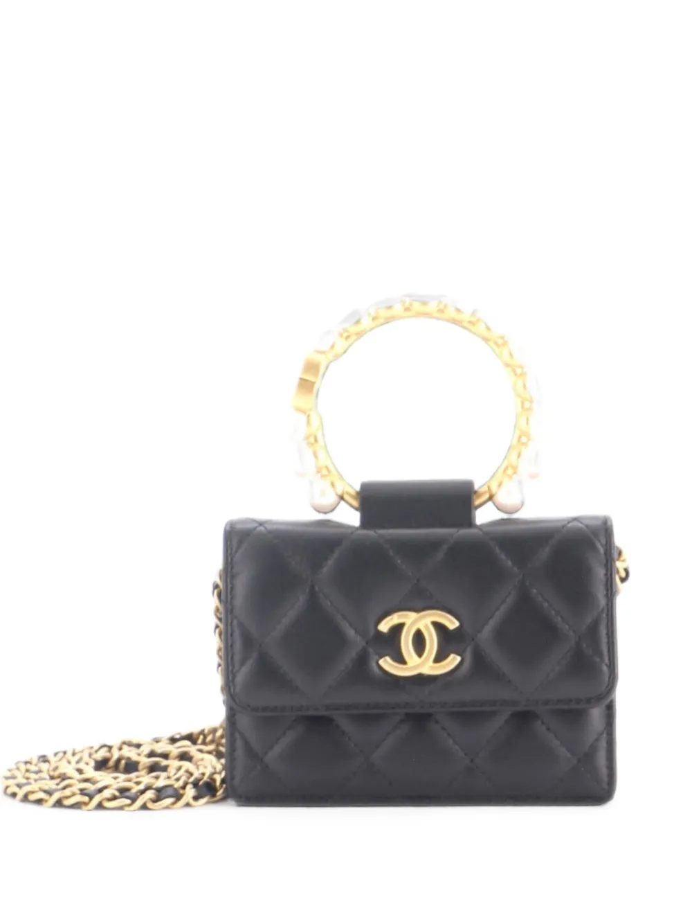 CHANEL Pre-Owned Pearl Crown with Chain Quilted Lambskin clutch bag - Nero
