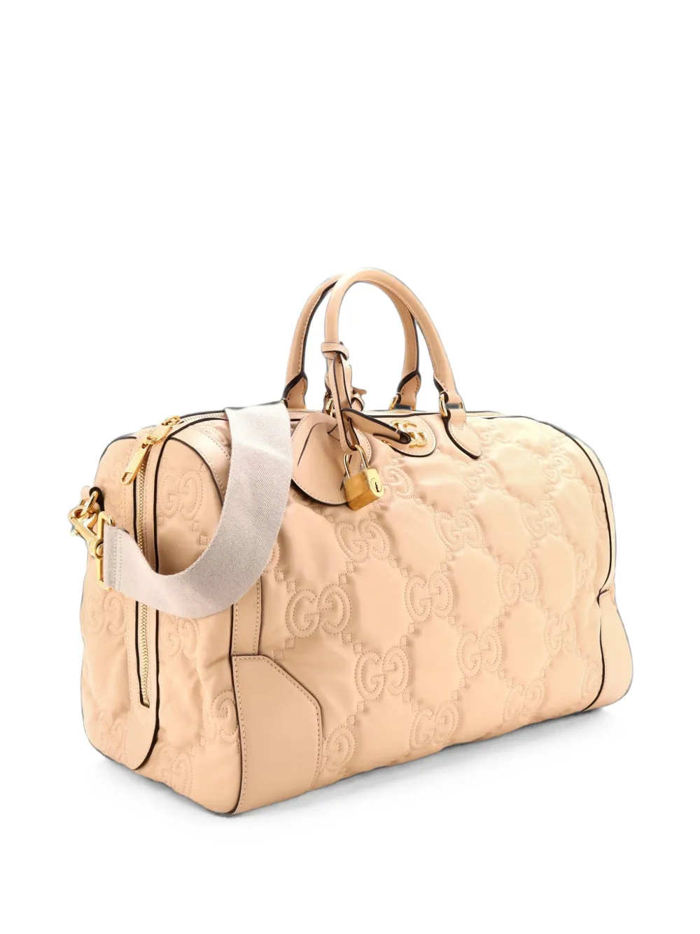 Pre-owned Gucci Convertible Boston Top Handle Bag Gg Matelasse Leather Medium Satchel In Neutrals