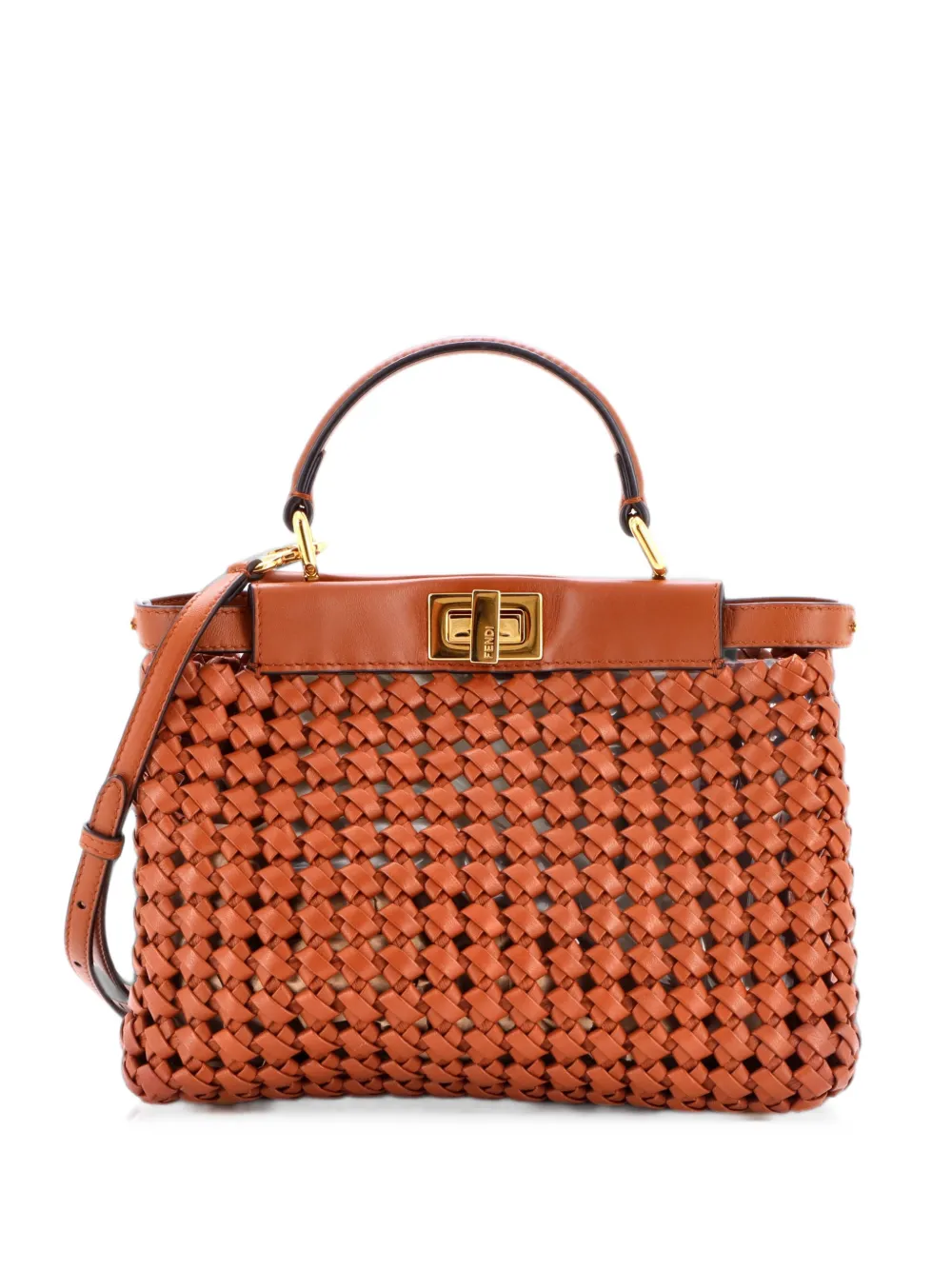 Fendi Pre-Owned Peekaboo Bag Braided Leather Mini shoulder bag - Marrone