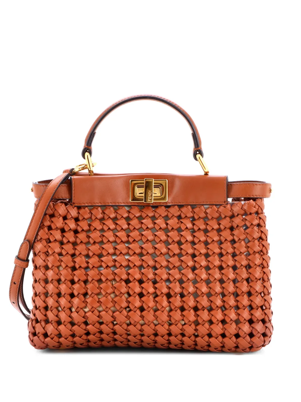 Fendi Pre-Owned Peekaboo Bag Braided Leather Mini shoulder bag - Marrone