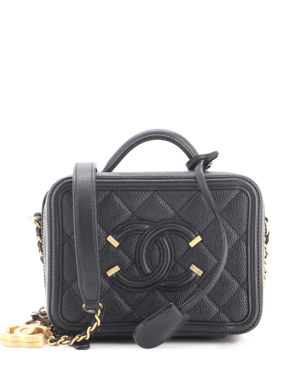 CHANEL Pre-Owned Filigree Vanity Case Quilted Caviar Small satchel - Nero