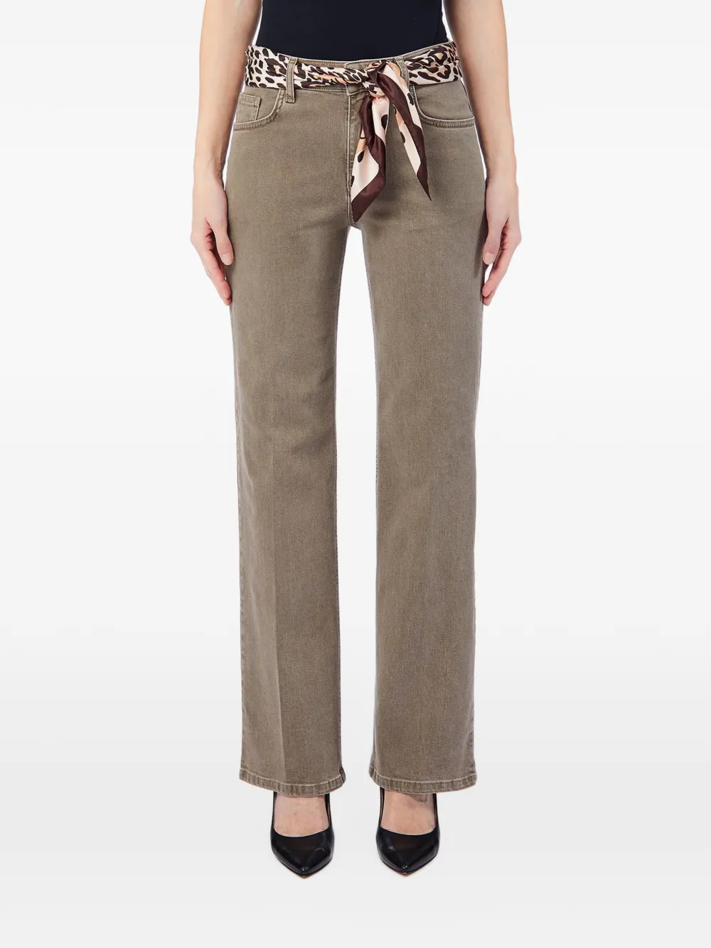 LIU JO leopard-print scarf straight-leg jeans - Tons neutres