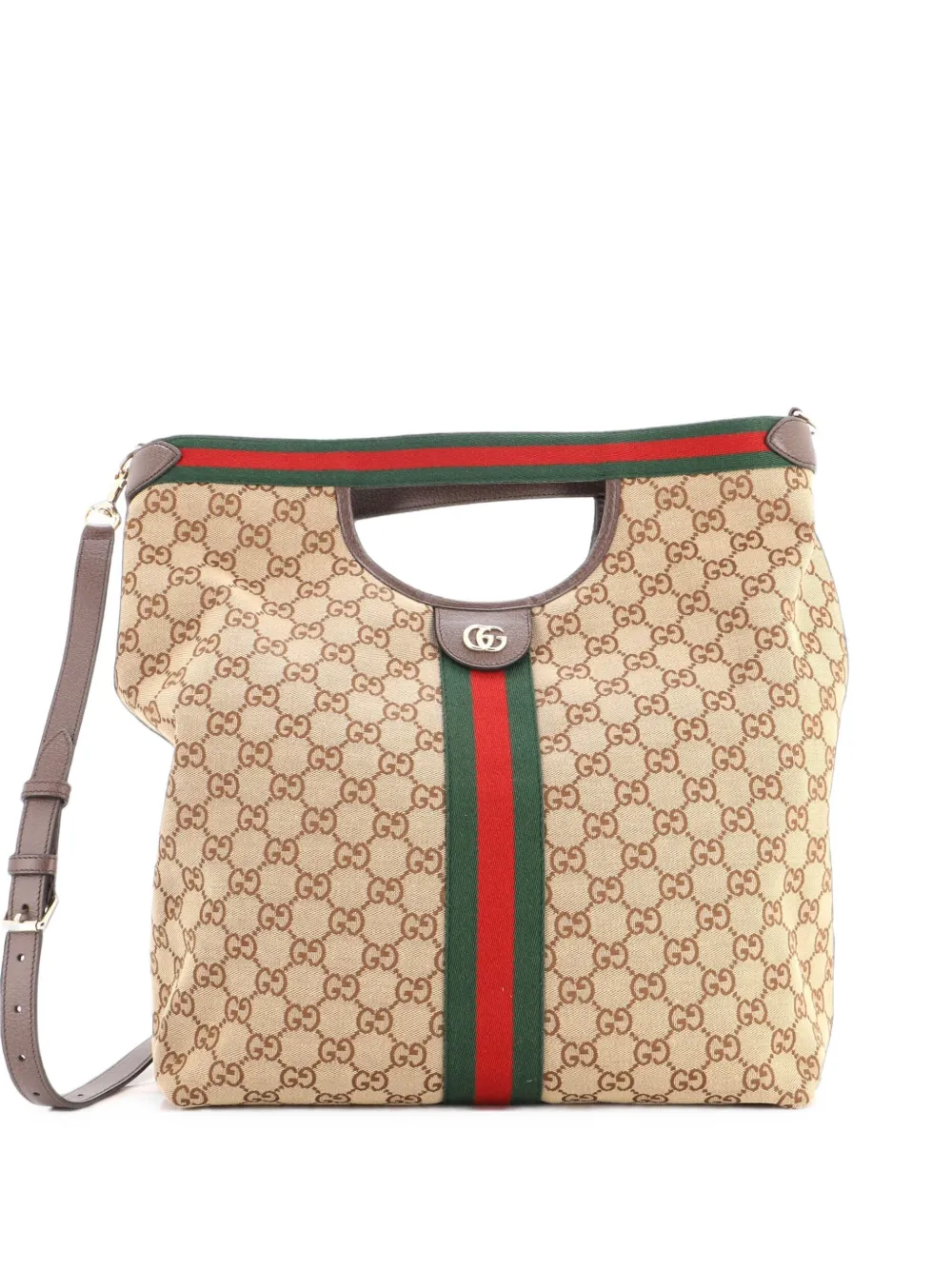 Gucci Pre-Owned Große Giglio Convertible Tote Bag aus GG Canvas - Braun