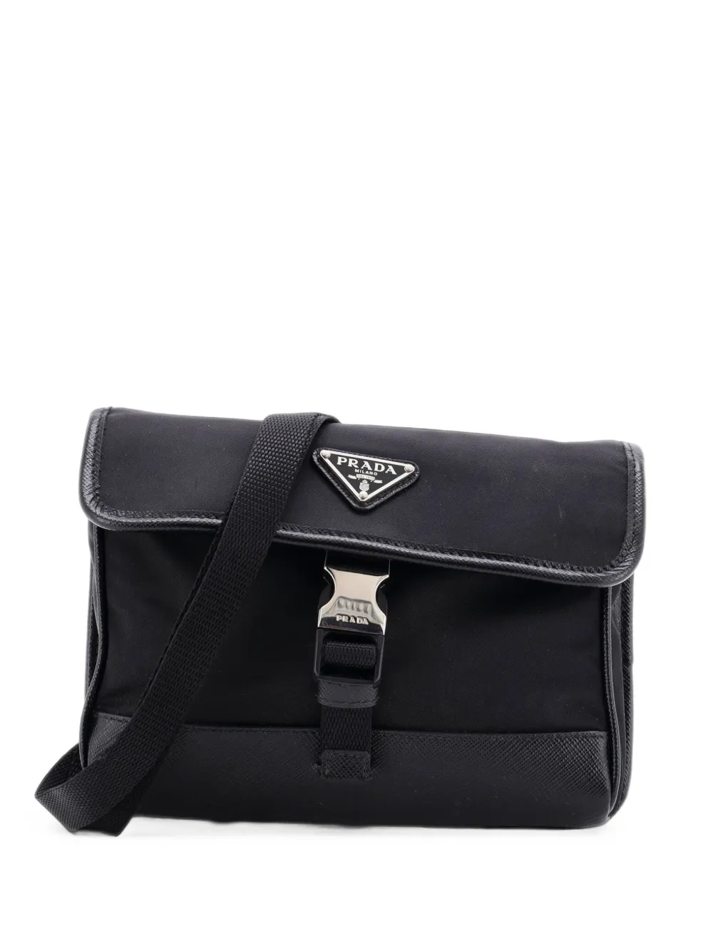 Prada Pre-Owned Buckle Flap Re-Nylon and Leather Small crossbody bag - Nero