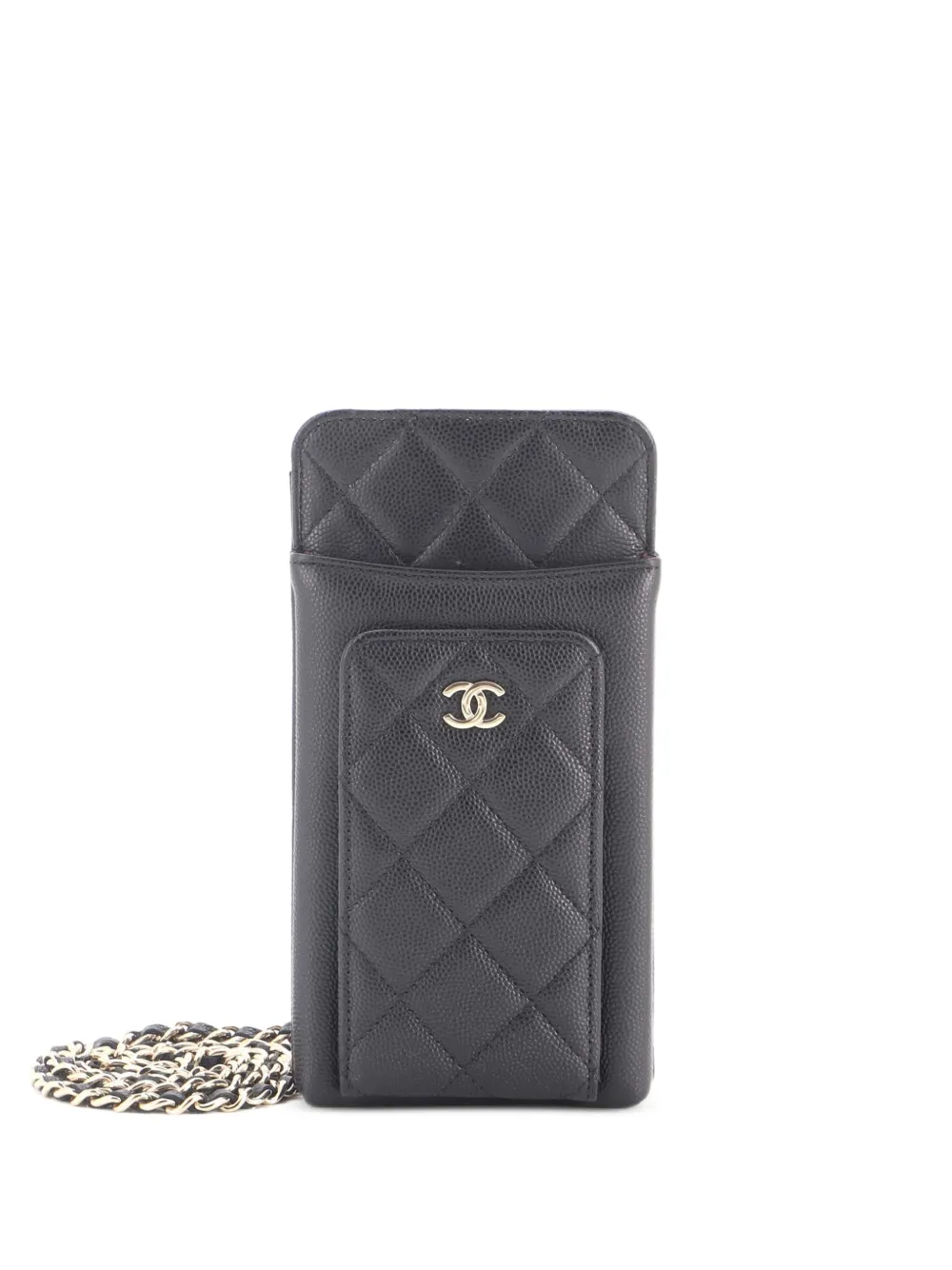 CHANEL Pre-Owned O Phone Holder Umhängetasche aus gestepptem Kaviarleder - Schwarz