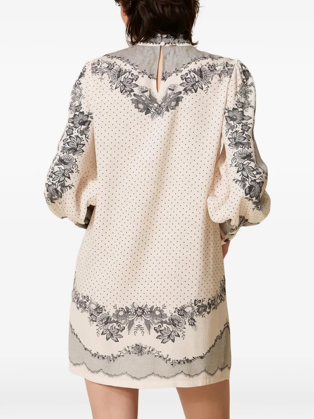 TWINSET Satijnen jurk met stippen en bloemen Beige