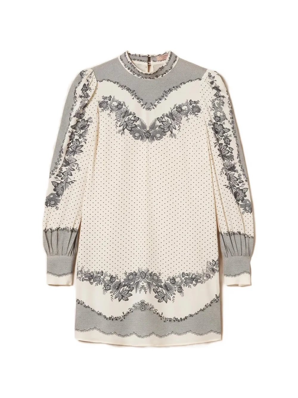 TWINSET Satijnen jurk met stippen en bloemen Beige