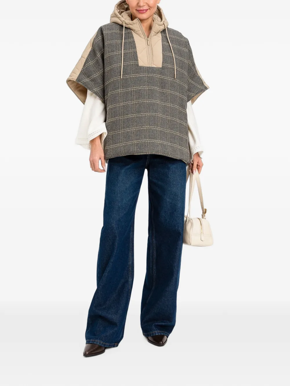 TWINSET Geruite poncho met capuchon Beige