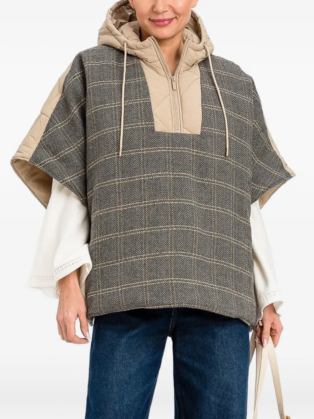 TWINSET check hooded poncho - Toni neutri