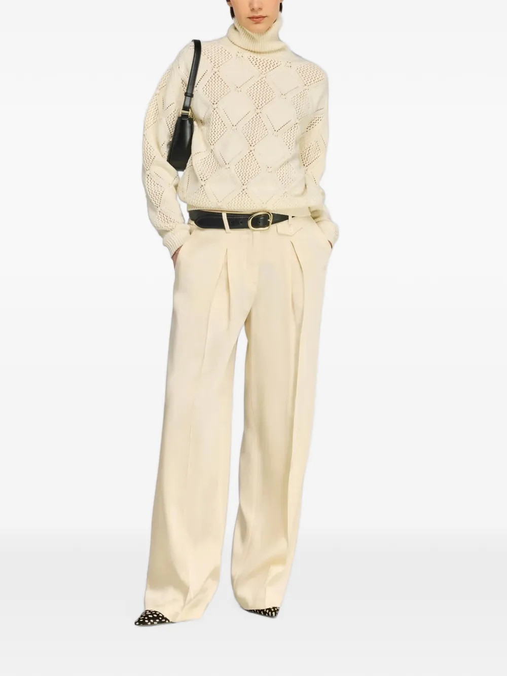 Semicouture Magdalena diamond-pointelle sweater Beige