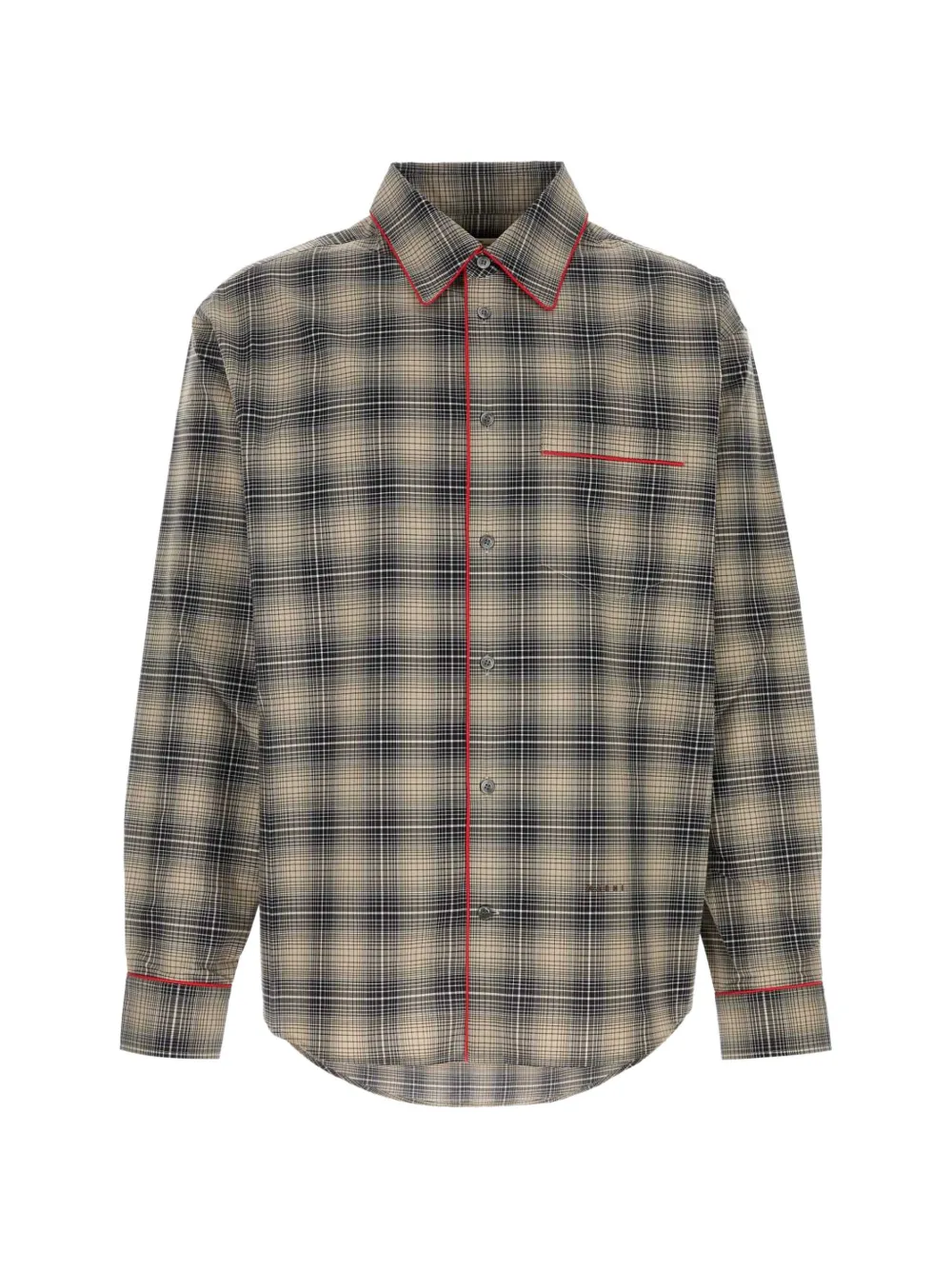 Marni Beige and light brown degradé check shirt with contrast piping - Toni neutri