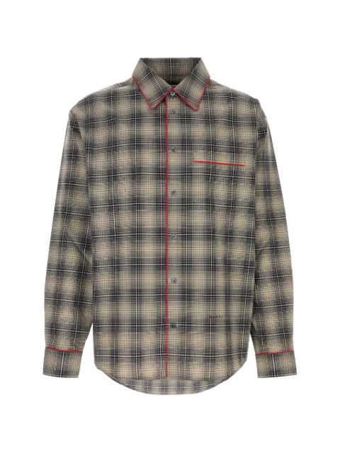 Marni Beige and light brown degradé check shirt with contrast piping