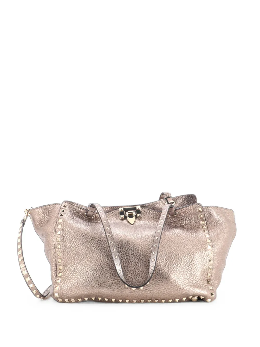 Valentino Garavani Pre-Owned Rockstud Pebbled Leather Medium tote bag - Oro