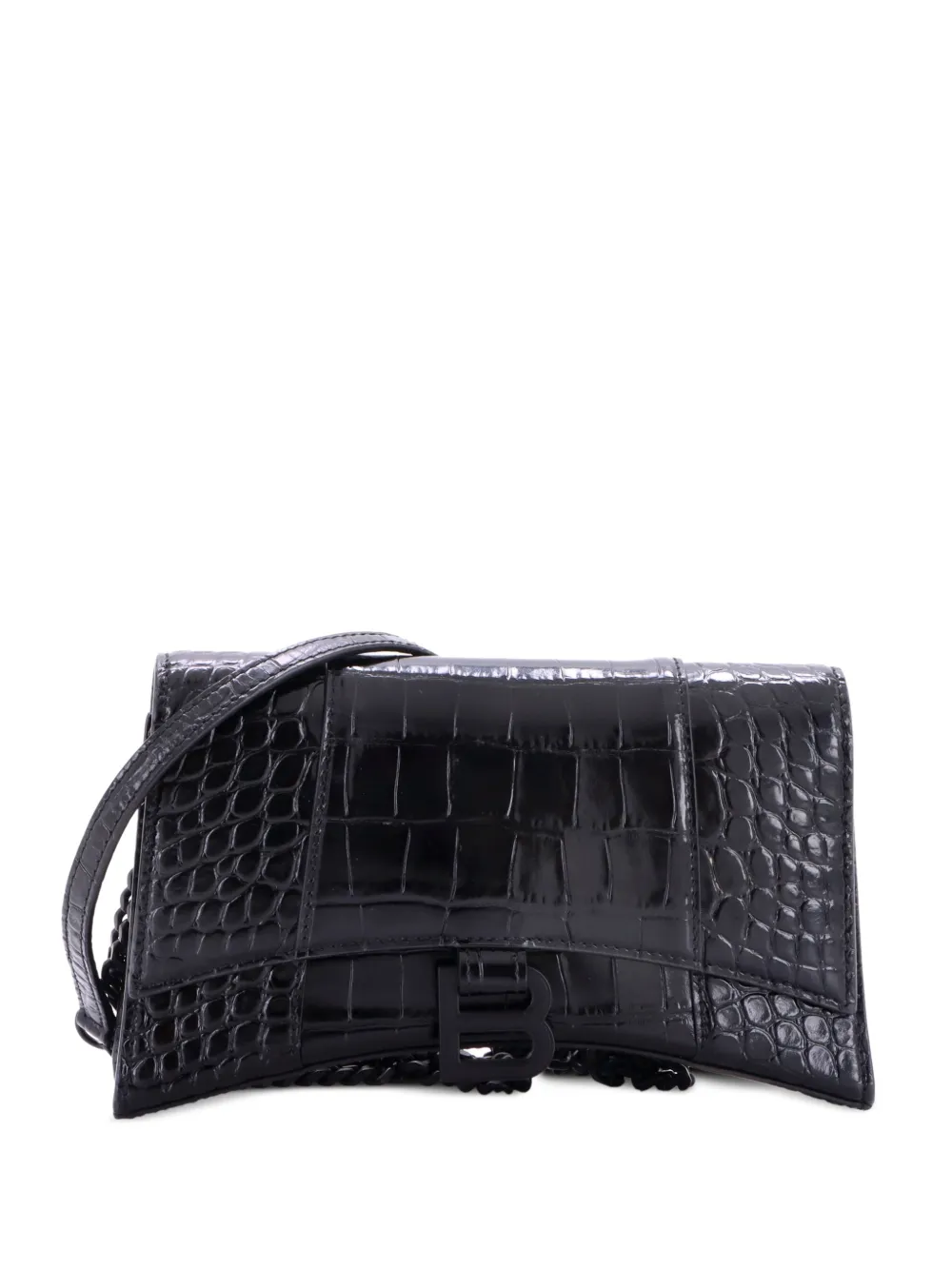Balenciaga Pre-Owned Hourglass Umhängetasche mit Kroko-Effekt - Schwarz