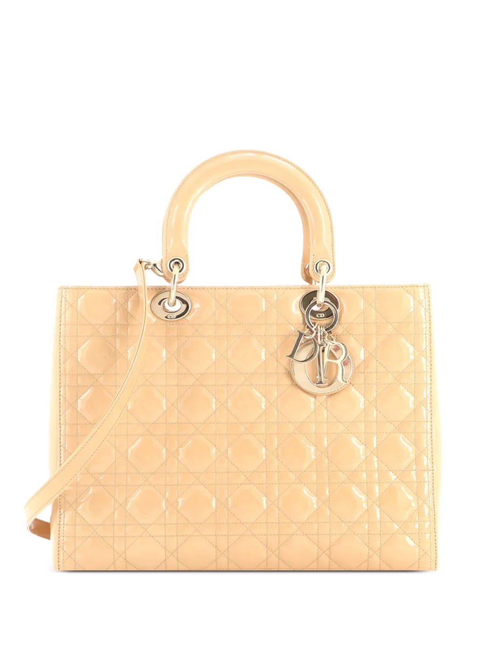 Christian Dior Pre-Owned Große Lady Dior Umhängetasche aus Lackleder mit Cannage-Steppung - Nude