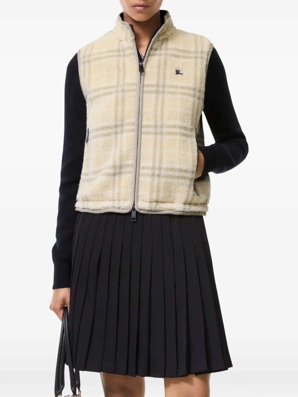 Burberry Geruite fleece gilet van kasjmierblend Beige