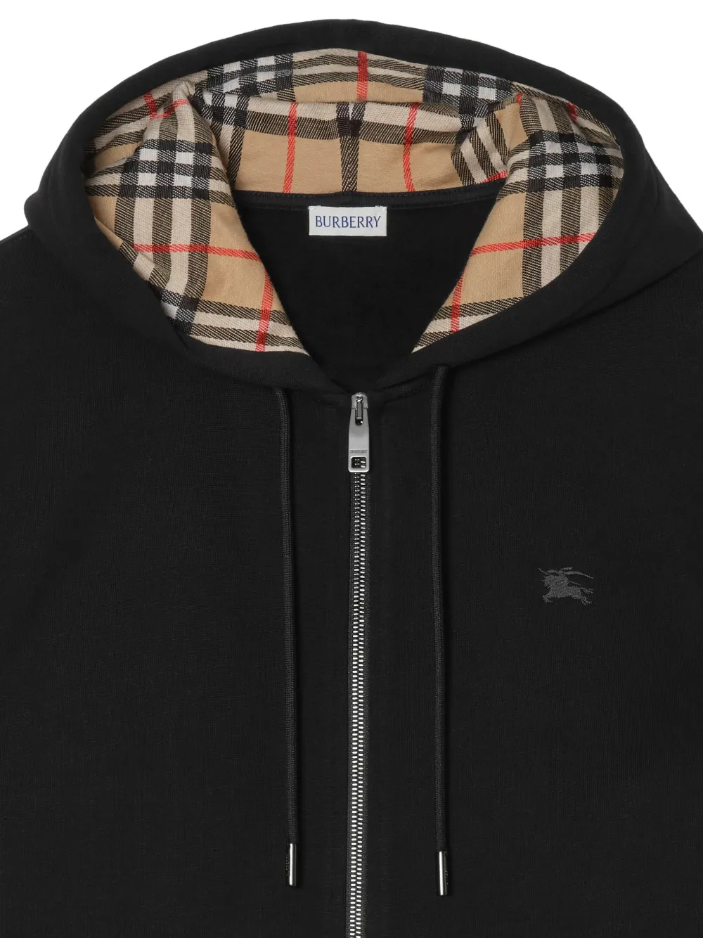 Burberry Check katoenen hoodie met rits Zwart