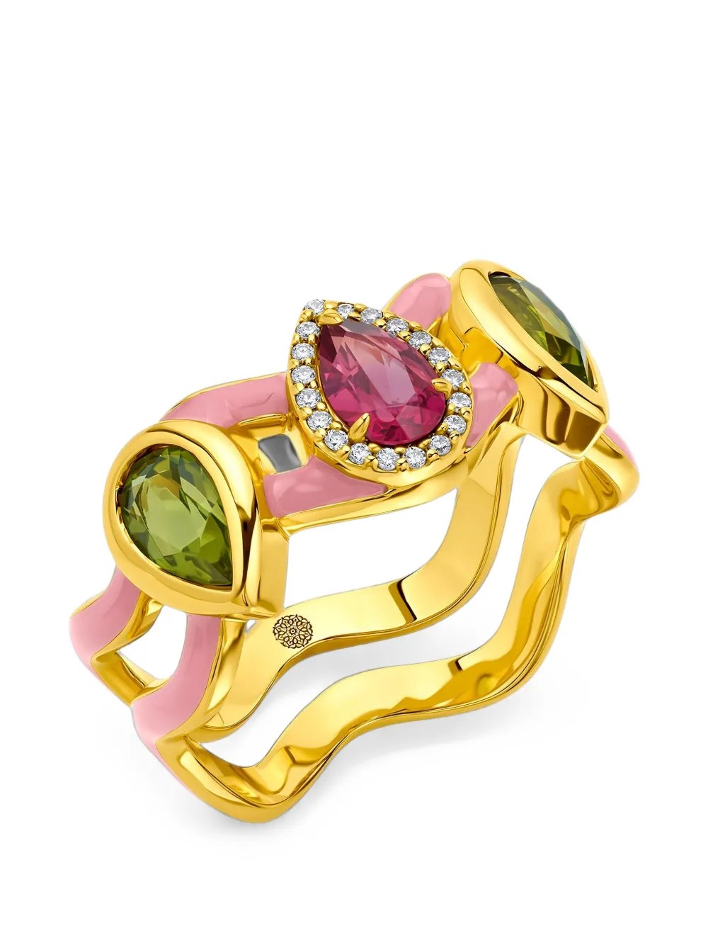 BUDDHA MAMA Bubblegum tourmaline and diamond band ring - Oro