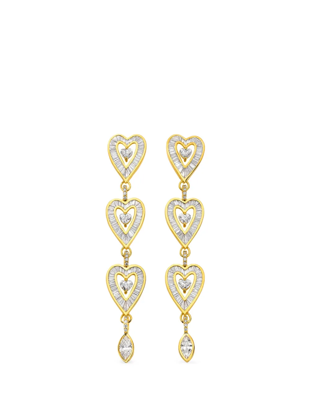 Buddha Mama Long Diamond Heart Drop Earrings In Gold