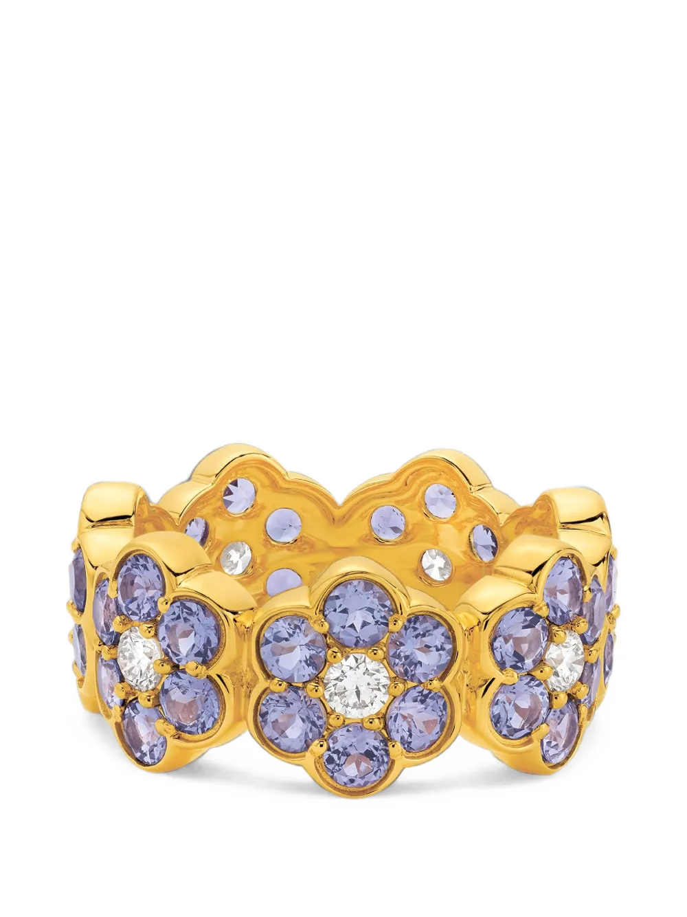 BUDDHA MAMA tanzanite and diamond flower band ring - Oro