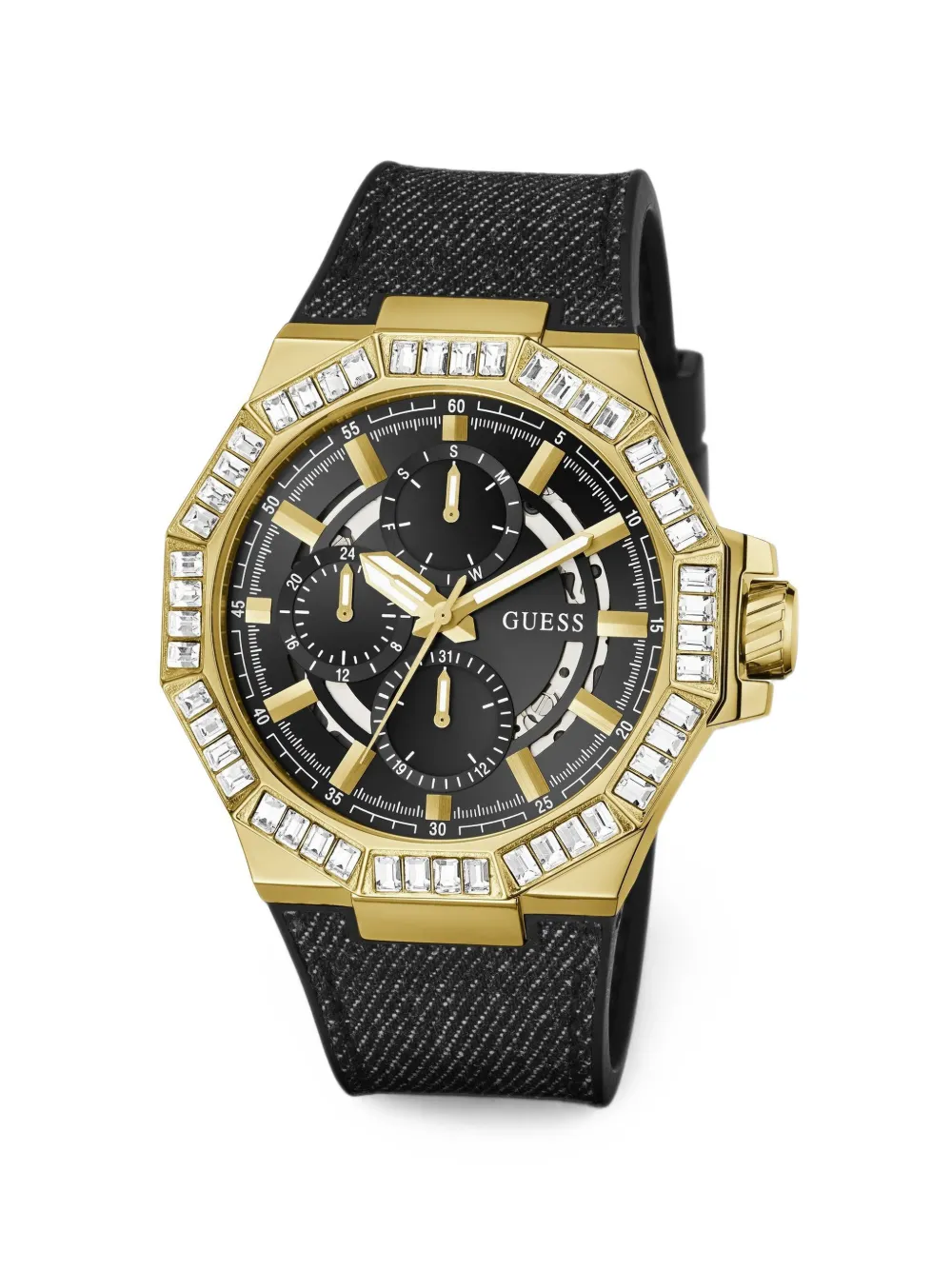 GUESS USA Energy Armbanduhr mit Kristallen 45mm - Schwarz