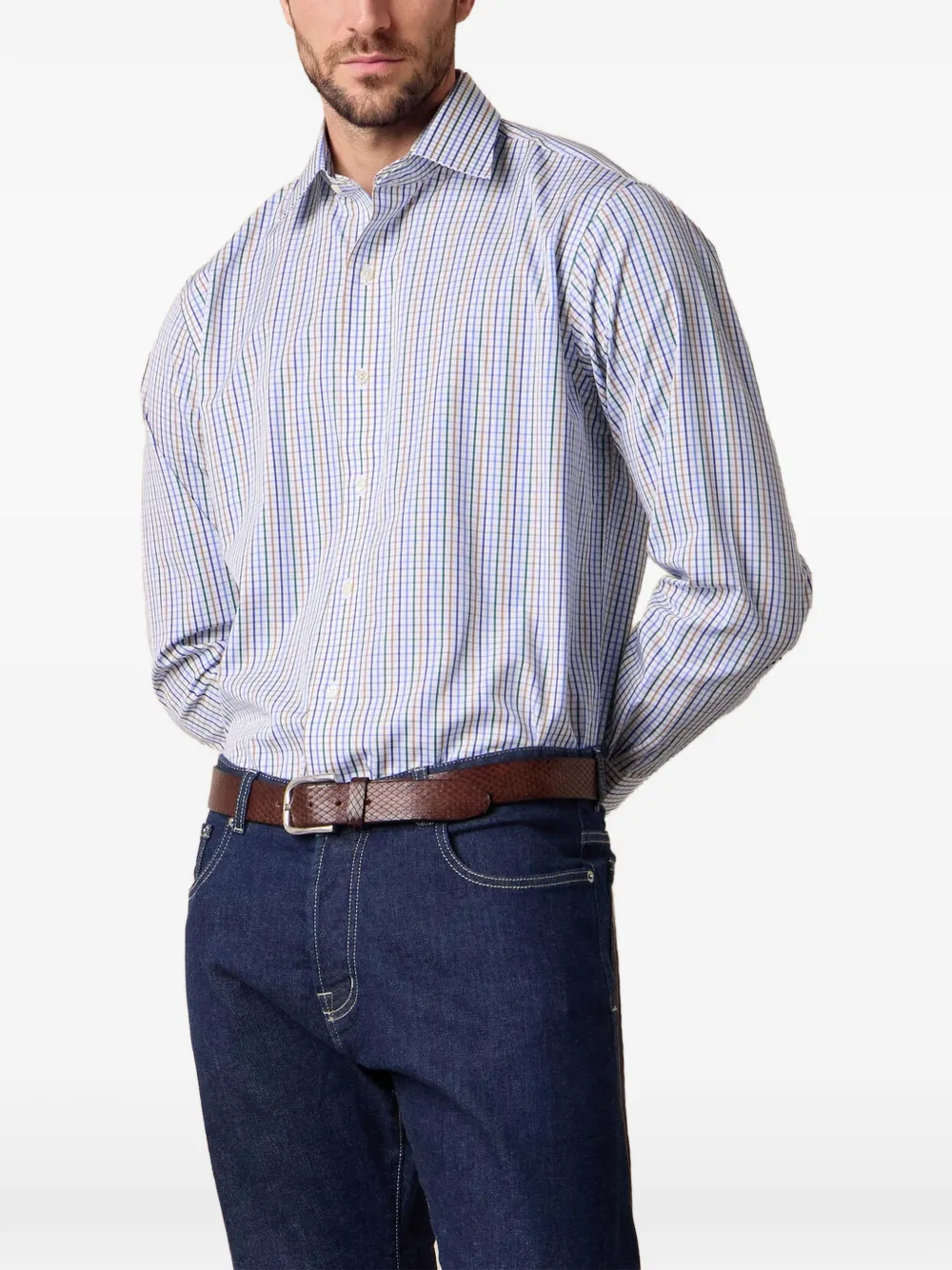 Brooks Brothers Geruit overhemd met Ainsley-kraag Wit