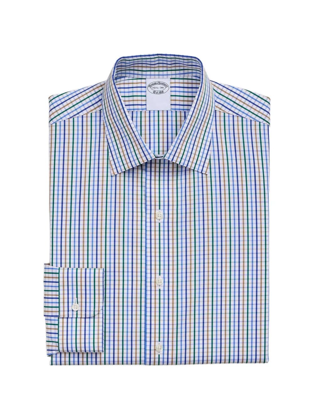 Brooks Brothers Geruit overhemd met Ainsley-kraag Wit
