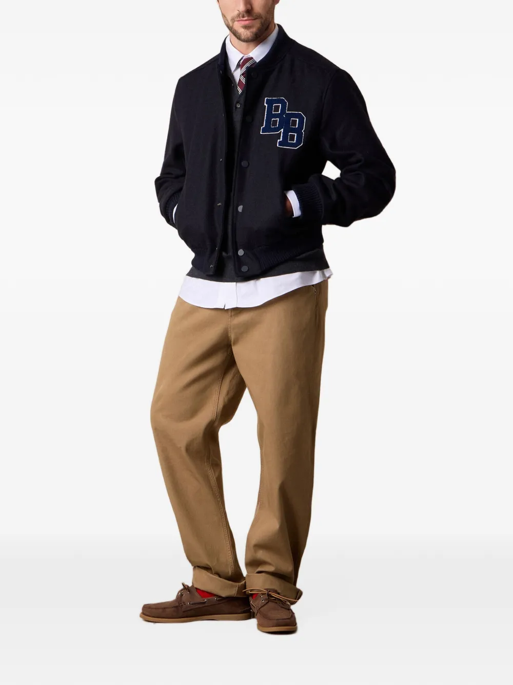 Brooks Brothers Bomberjack met geborduurd logo Blauw