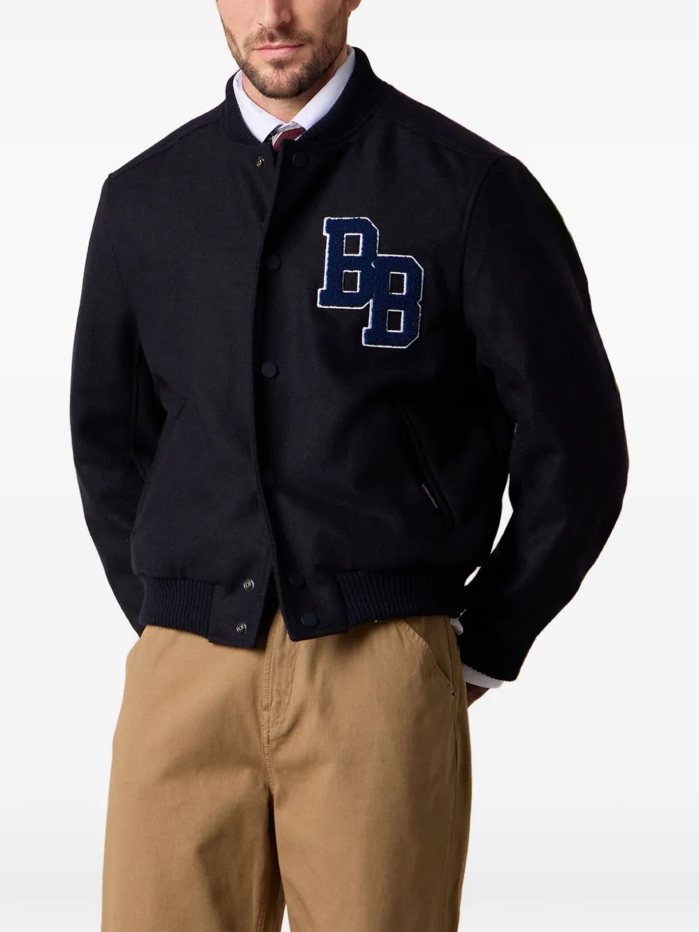 Brooks Brothers Bomberjack met geborduurd logo Blauw