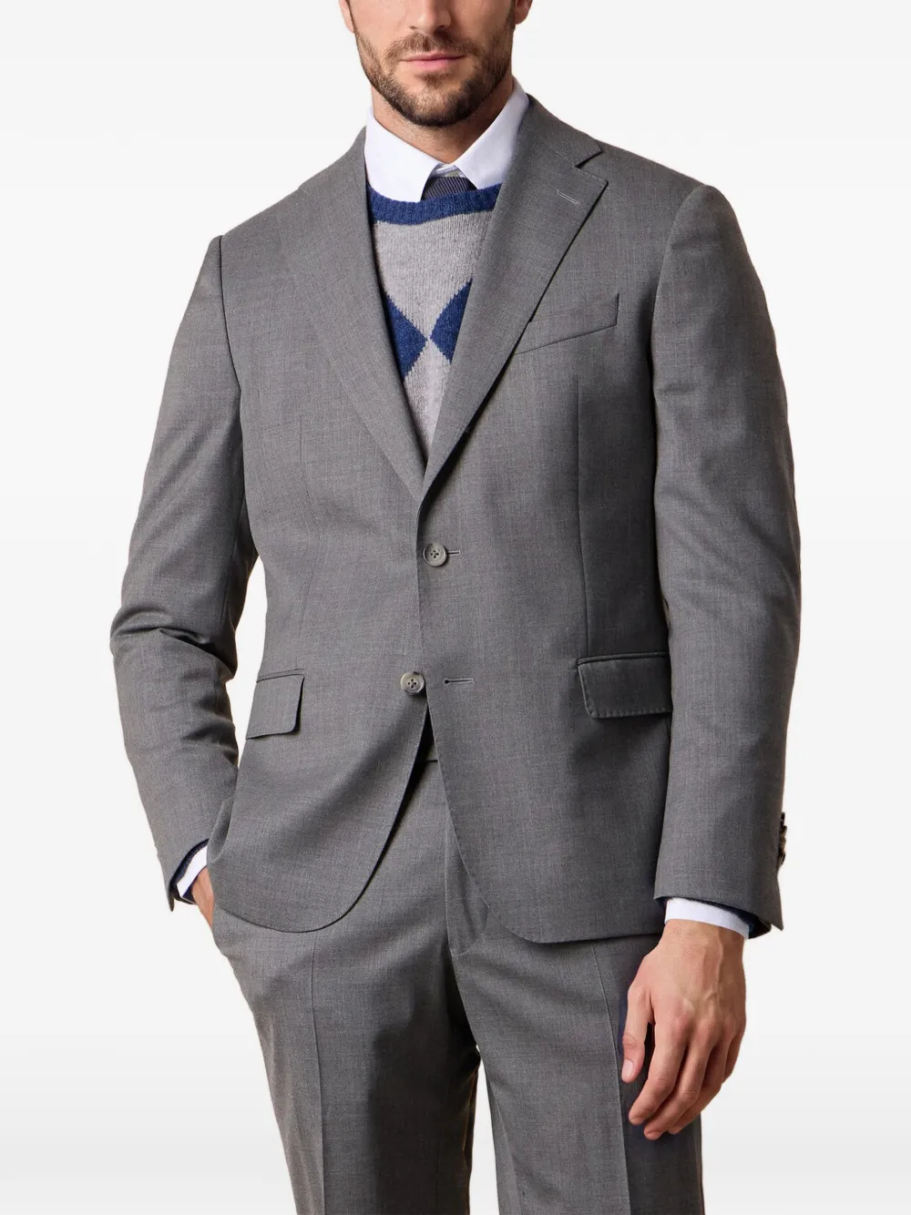 Brooks Brothers Blazer met enkele rij knopen en gekerfde revers Grijs