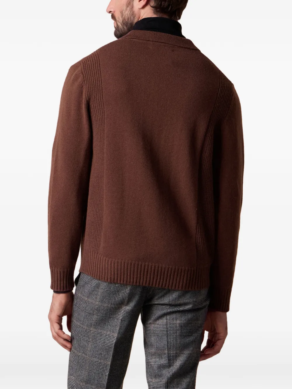 Brooks Brothers Trui met open kraag en geribbelde afwerking Bruin