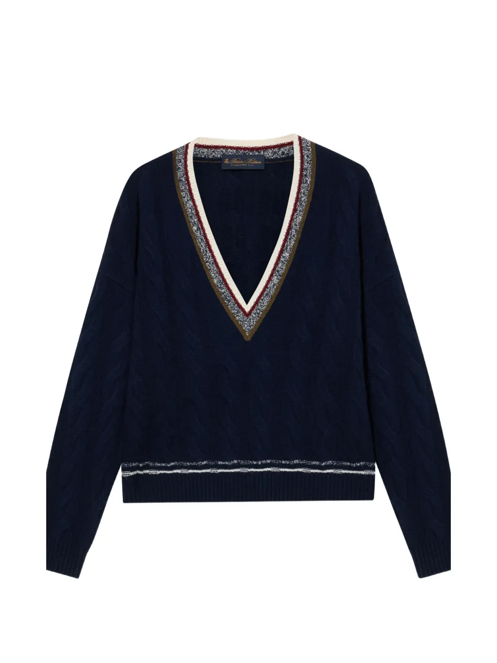 Brooks Brothers Kabelgebreide trui met gestreepte afwerking Blauw