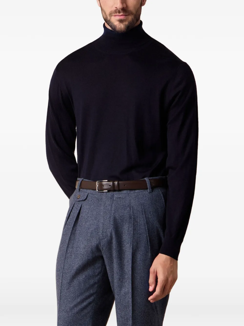 Brooks Brothers ribbed-trim turtleneck sweater Blauw