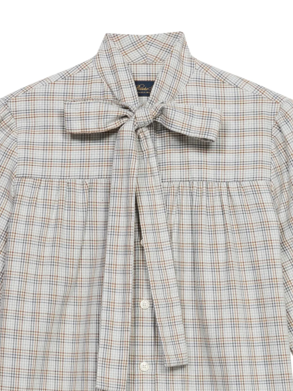 Brooks Brothers Geruite blouse met sjaalhals Grijs