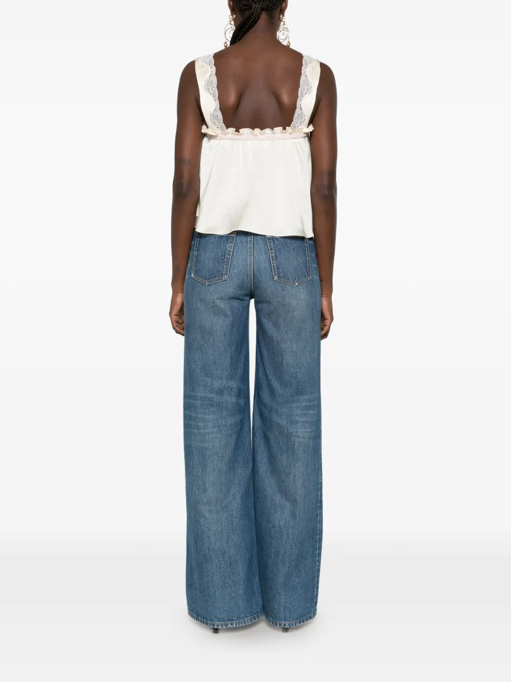 Chloé ruffle-trimmed lace-insert top Beige