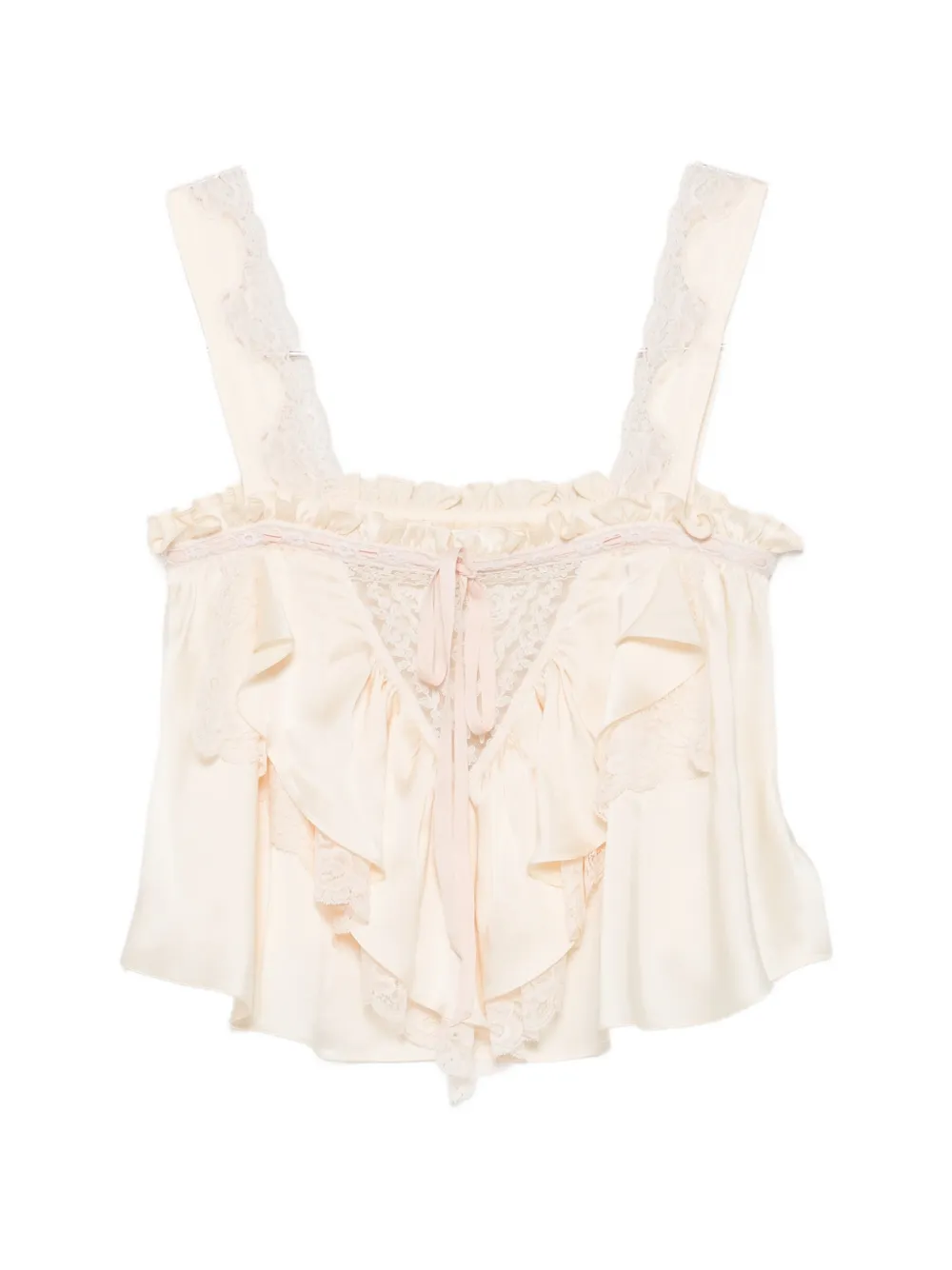 Chloé ruffle-trimmed lace-insert top Beige