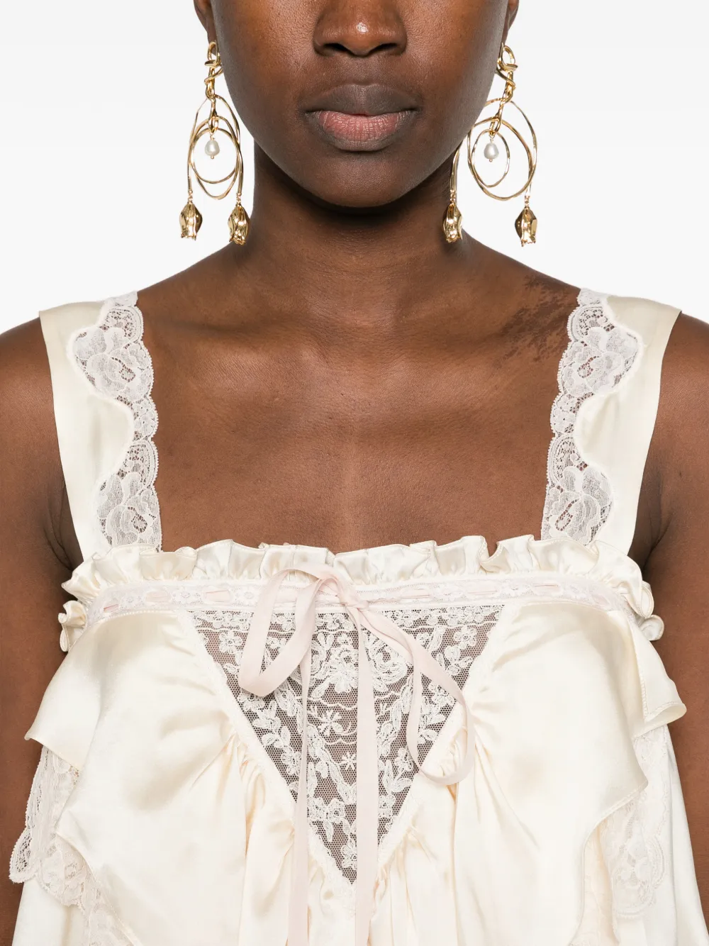 Chloé ruffle-trimmed lace-insert top Beige