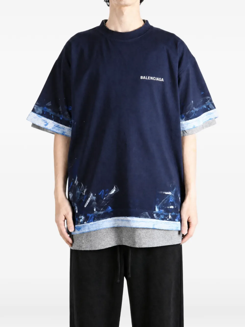 Balenciaga Gelaagd T-shirt met verfspatten Blauw