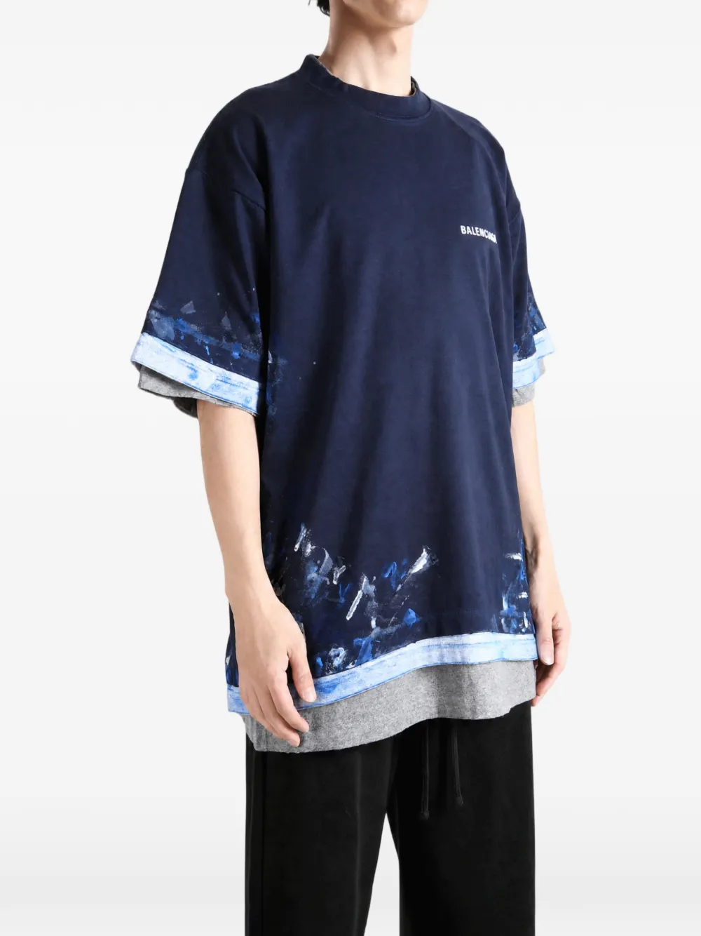 Balenciaga Gelaagd T-shirt met verfspatten Blauw