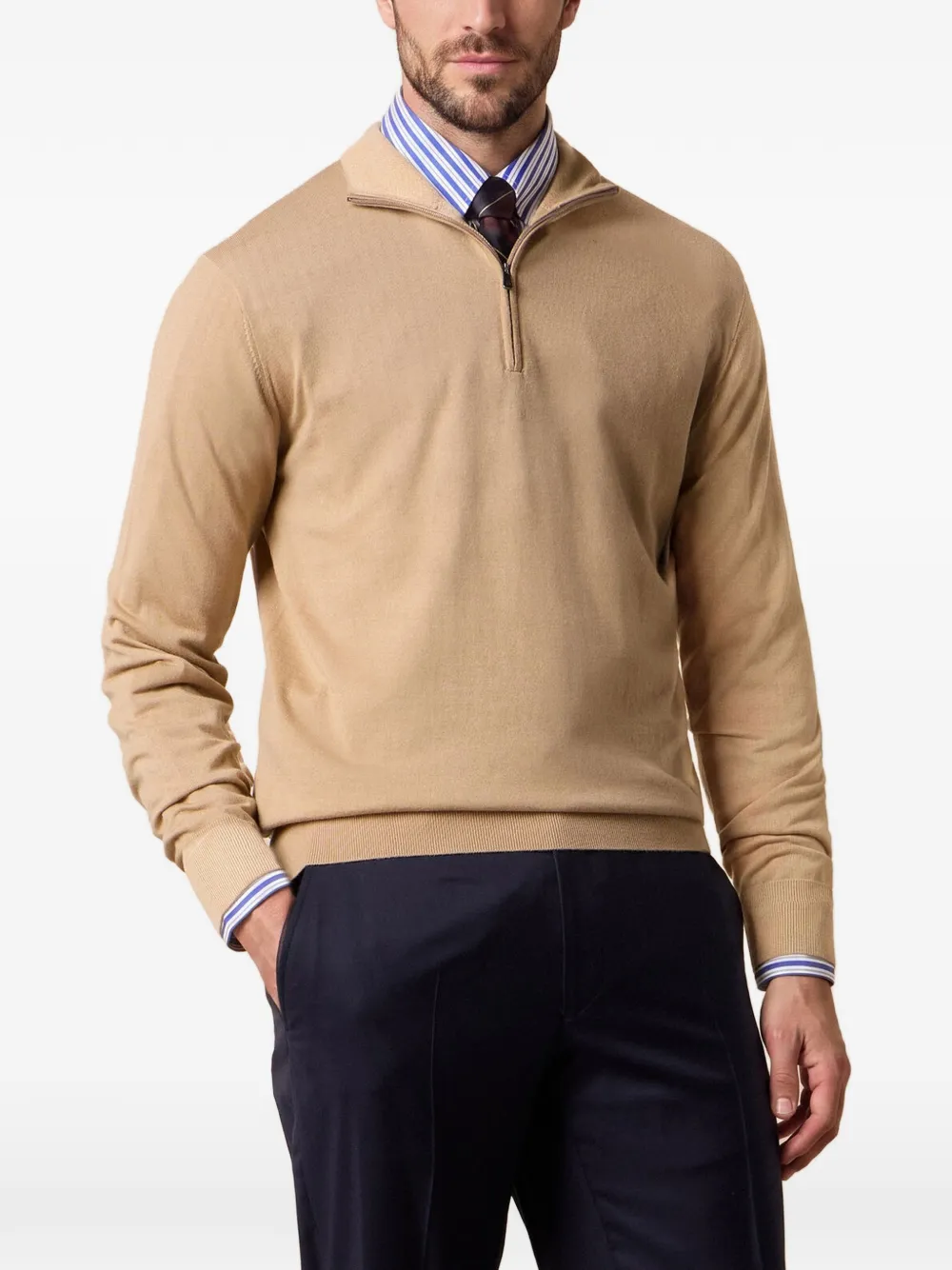 Brooks Brothers half-zip mock-neck sweater Beige