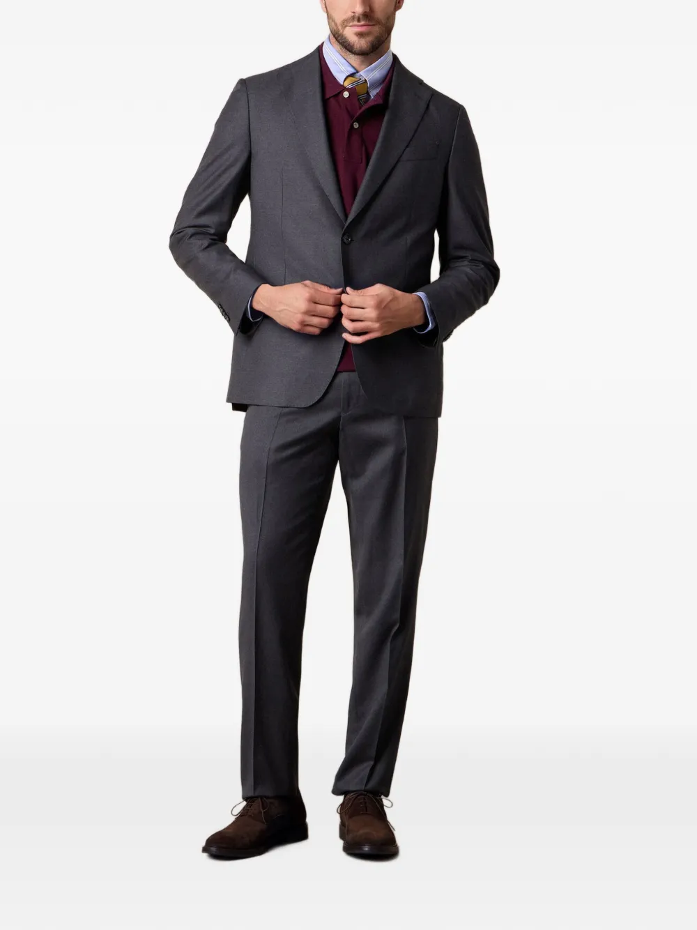 Brooks Brothers Twill broek met platte voorkant Grijs