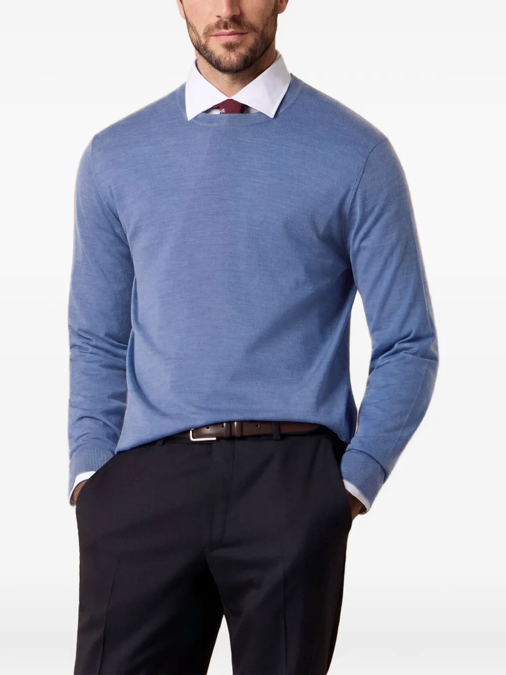 Brooks Brothers Trui met geribbelde afwerking en ronde hals Blauw