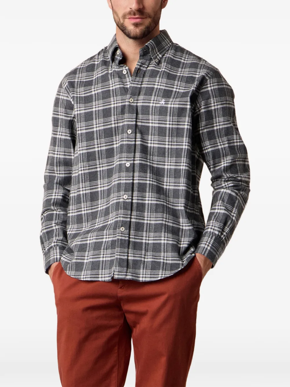 Brooks Brothers Geruit twill overhemd Grijs