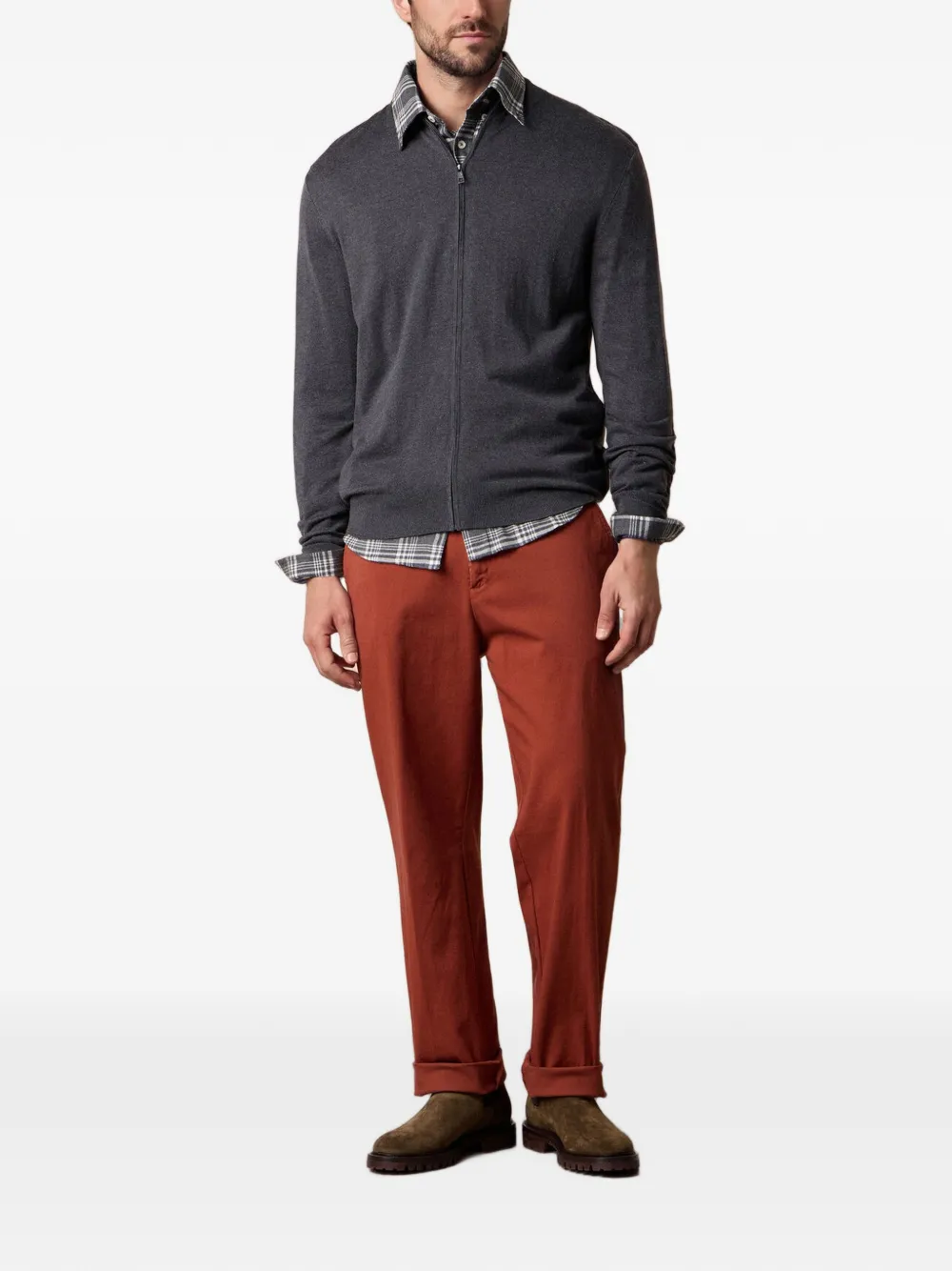 Brooks Brothers Geruit twill overhemd Grijs