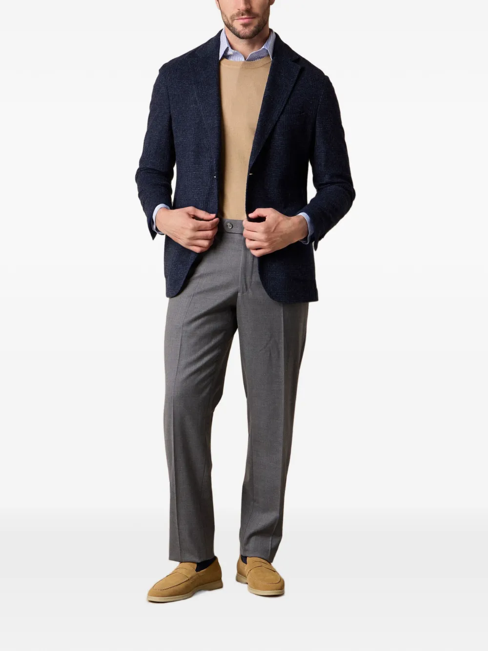 Brooks Brothers Trui met geribbelde afwerking en ronde hals Bruin