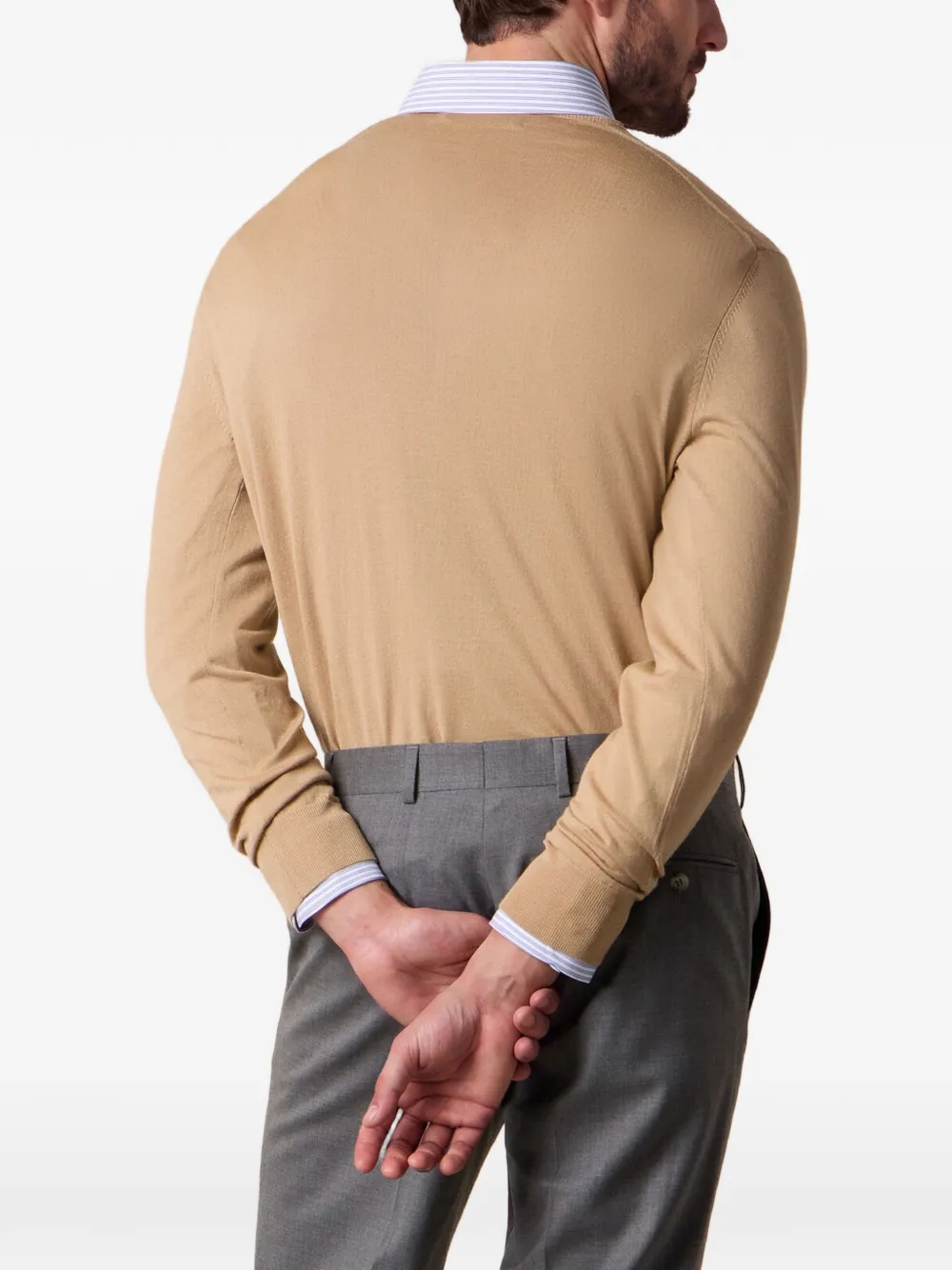 Brooks Brothers Trui met geribbelde afwerking en ronde hals Bruin